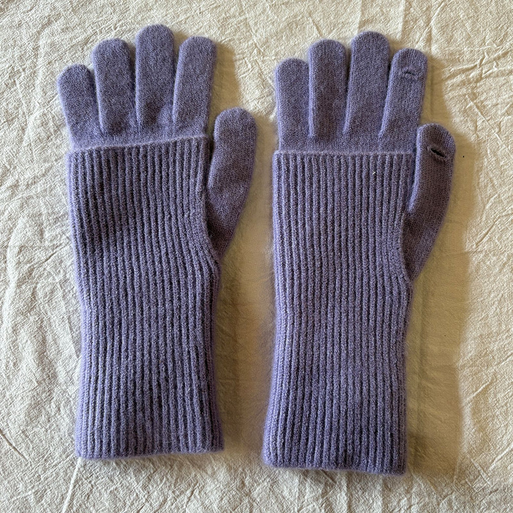 Convertible Fingerless Ribbed Knit Winter Gloves - Violet