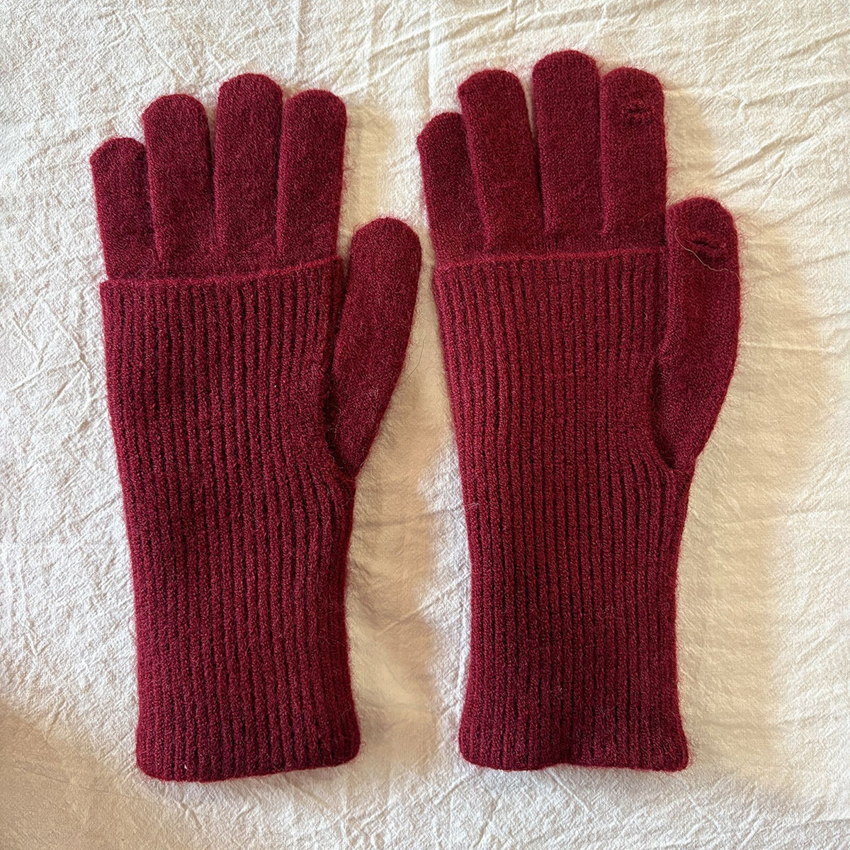 Convertible Fingerless Ribbed Knit Winter Gloves - WineRed