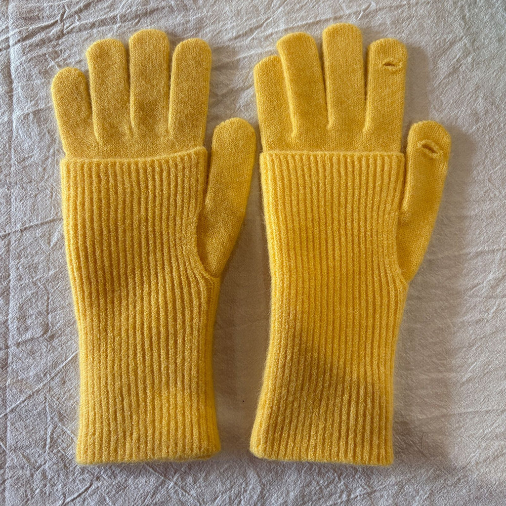 Convertible Fingerless Ribbed Knit Winter Gloves - Yellow