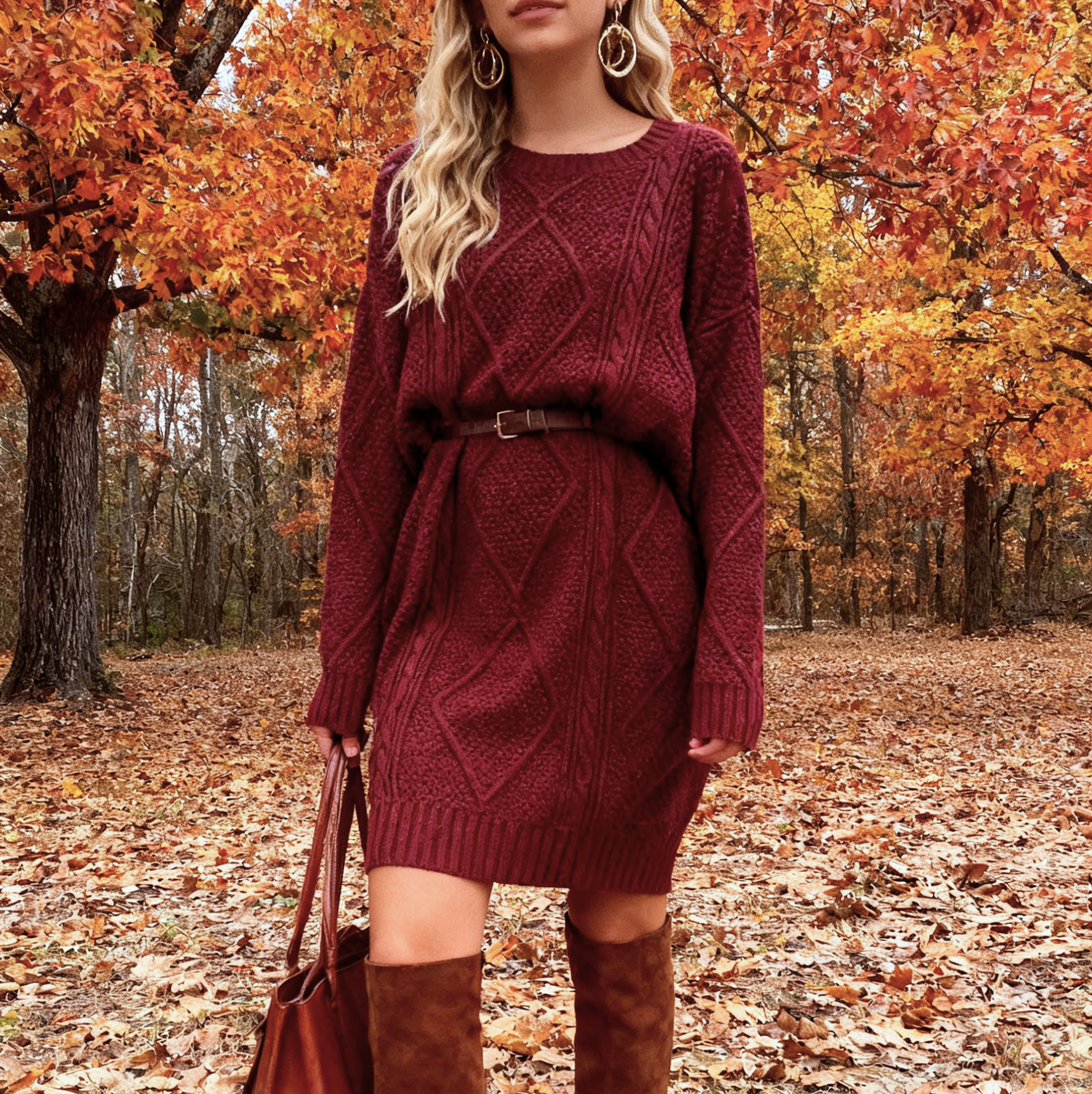 Textured Cable Knit Loose Sweater Dress - view 1