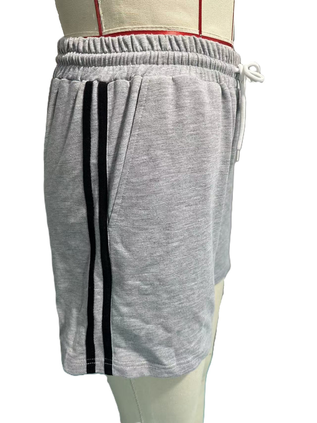 Side Stripe Drawstring Athletic Lounge Shorts - Grey