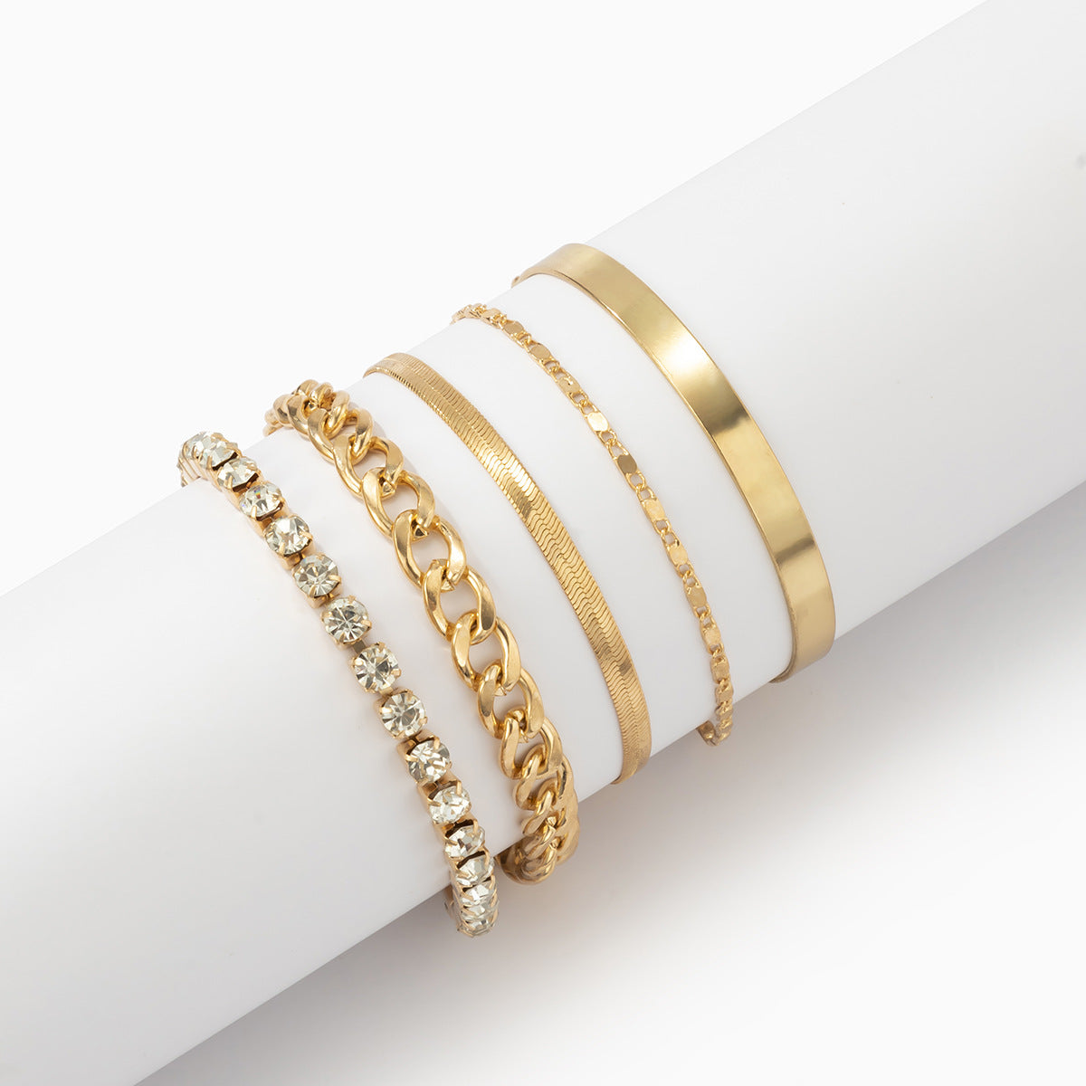 Five Piece Chain And Cuff Bracelet Set - Gold - 1
