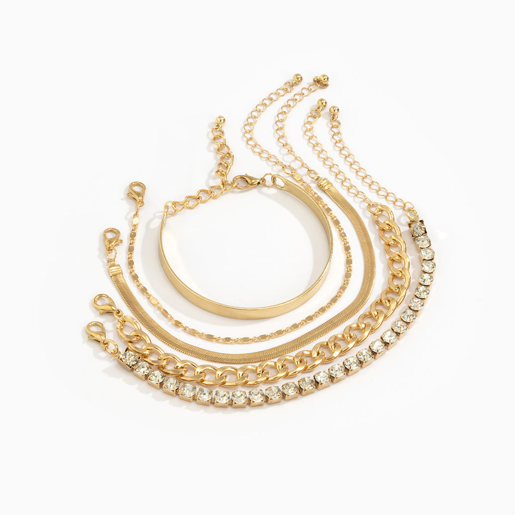 Five Piece Chain And Cuff Bracelet Set - Gold - 2
