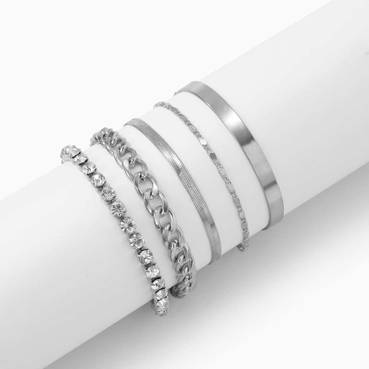 Five Piece Chain And Cuff Bracelet Set - Silver - 1