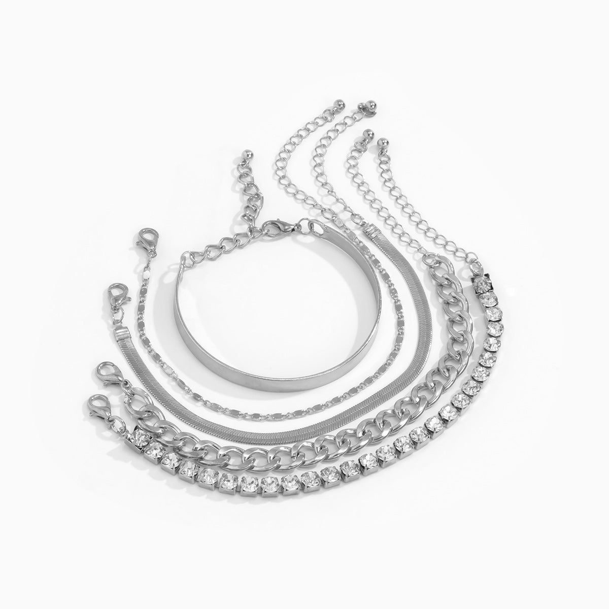 Five Piece Chain And Cuff Bracelet Set - Silver - 2