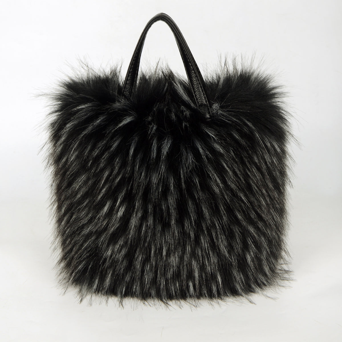 Fluffy Faux Fur Mini Tote Handbag - Black