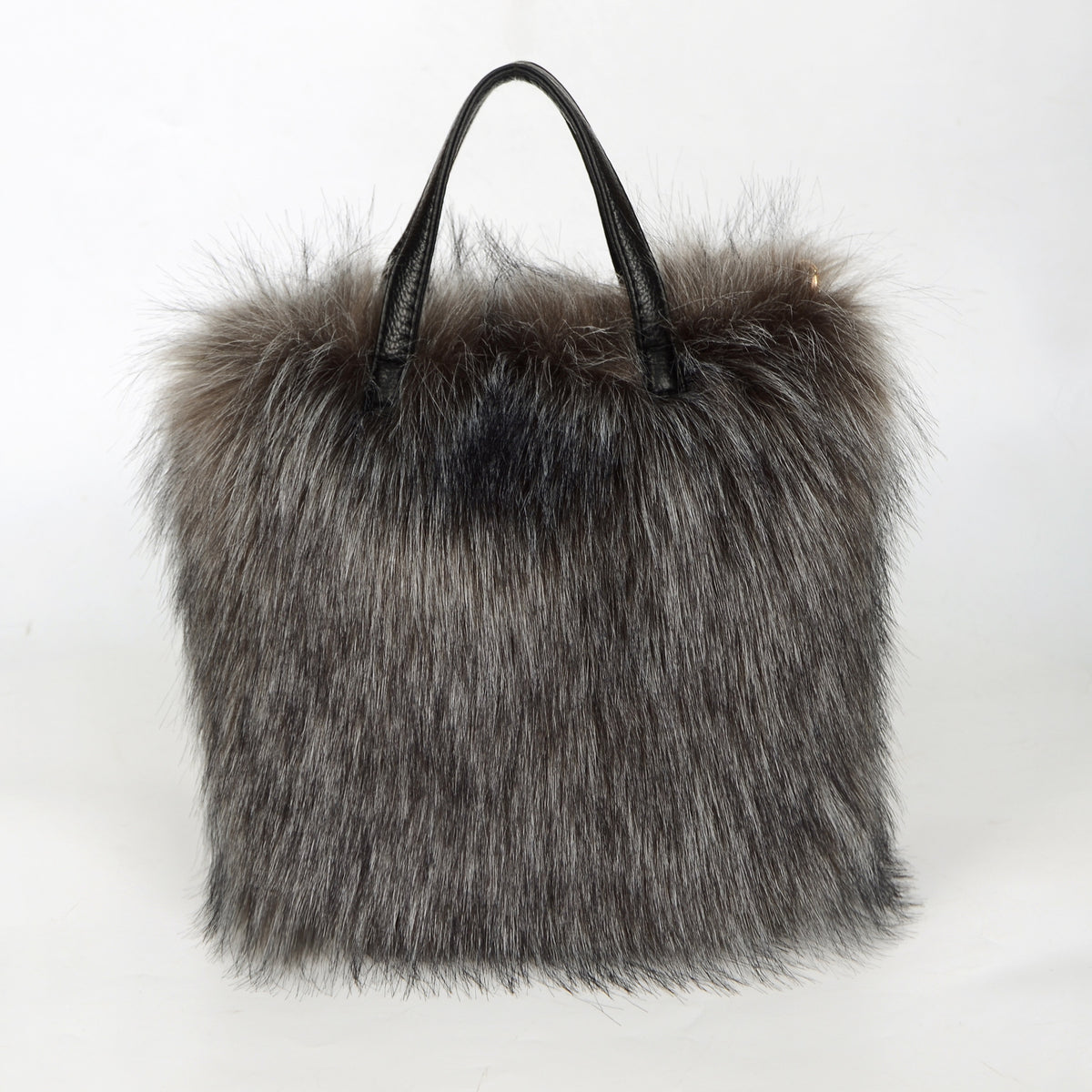 Fluffy Faux Fur Mini Tote Handbag - DarkGrey