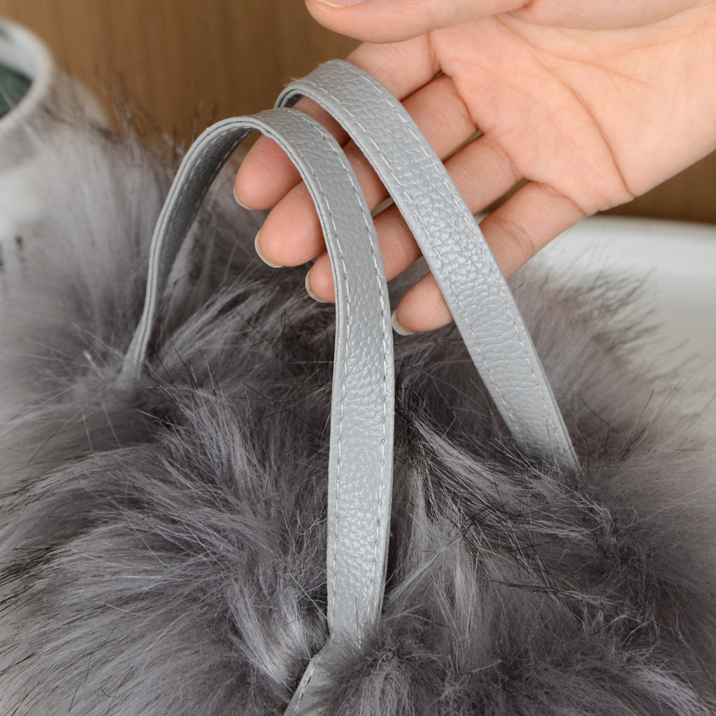 Fluffy Faux Fur Mini Tote Handbag - Grey - 4