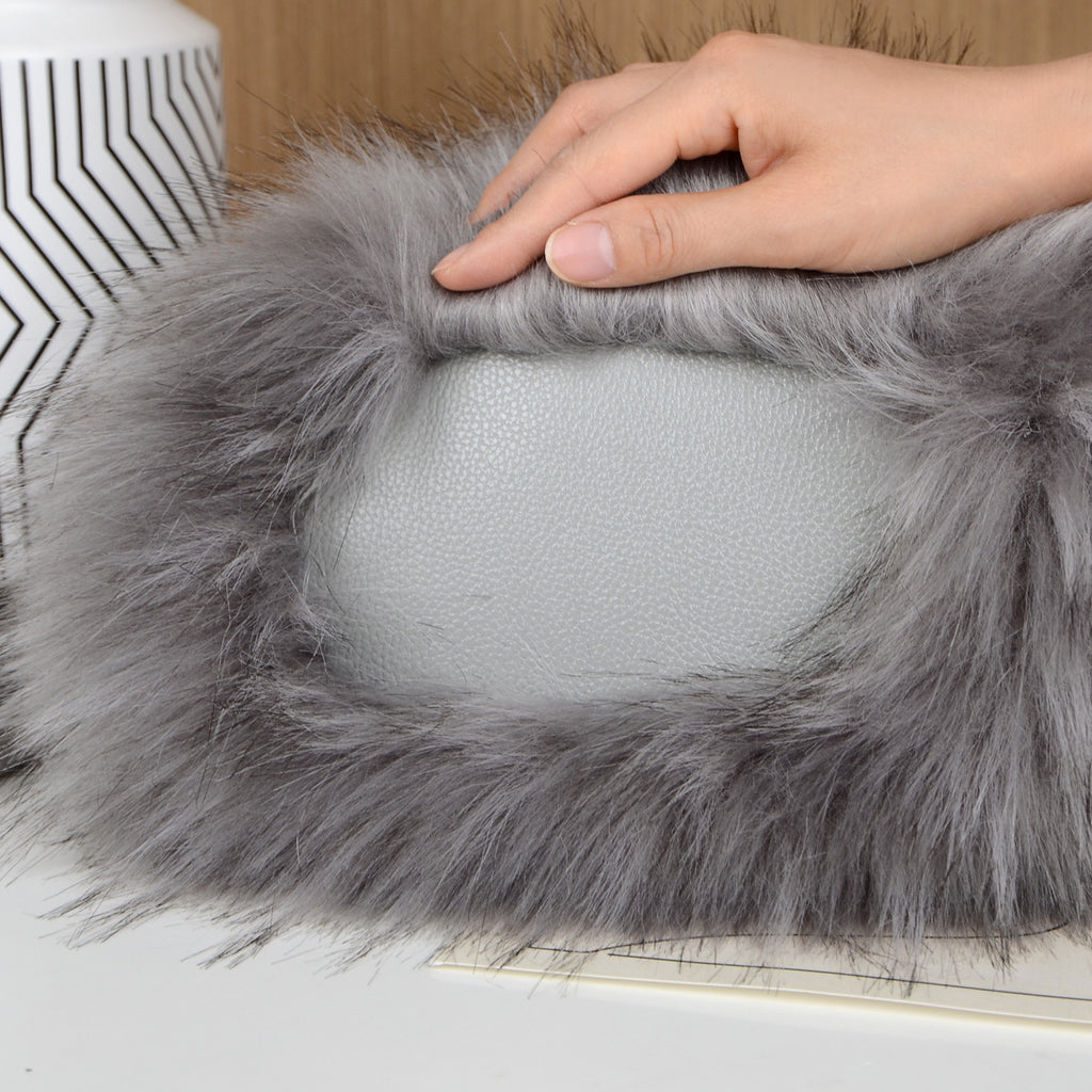Fluffy Faux Fur Mini Tote Handbag - Grey - 5