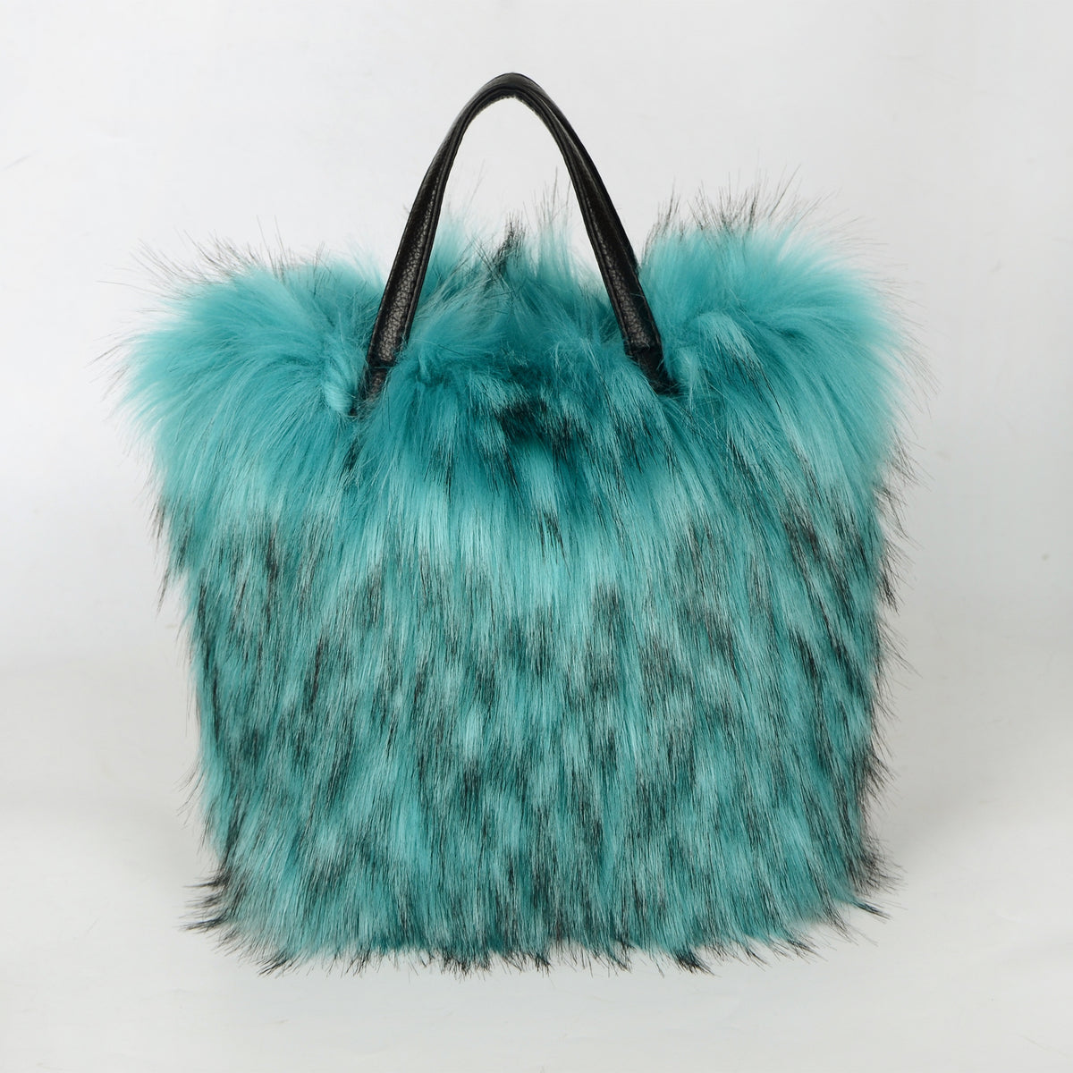 Fluffy Faux Fur Mini Tote Handbag - LakeBlue