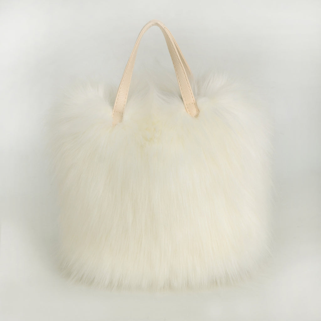 Fluffy Faux Fur Mini Tote Handbag - White