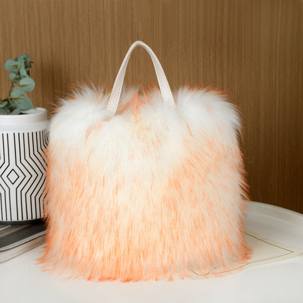 Fluffy Faux Fur Mini Tote Handbag - Yellow - 1