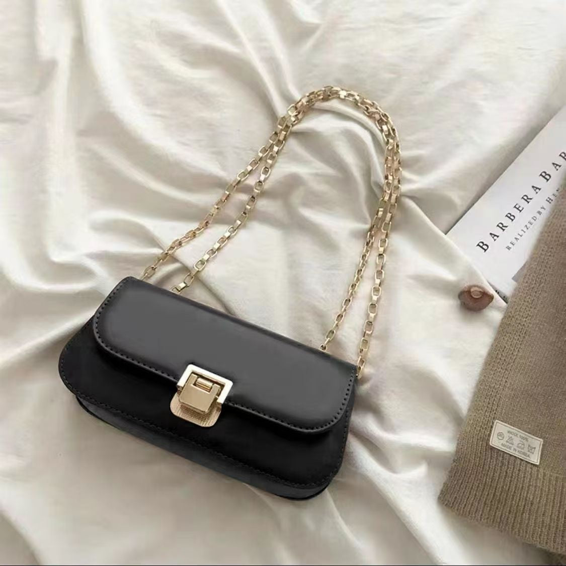 Mini Baguette Shoulder Bag With Chain Strap