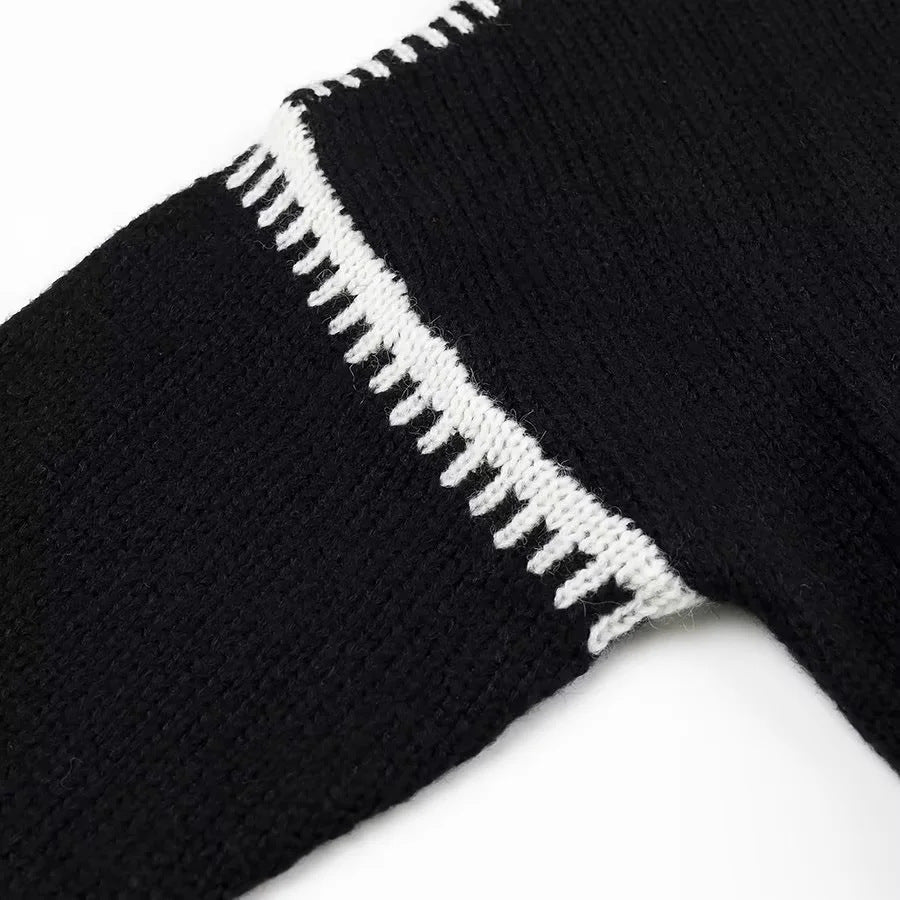 Contrast Whipstitch Trim Open Cardigan - Black - 1