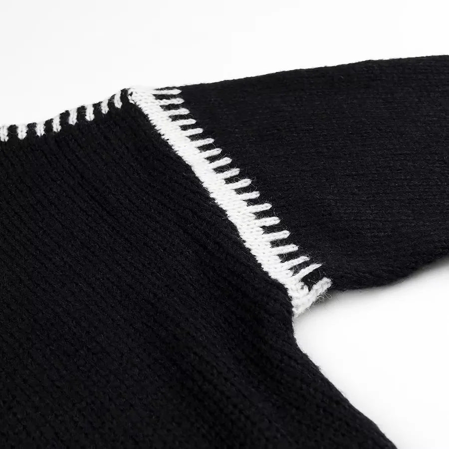 Contrast Whipstitch Trim Open Cardigan - Black - 2