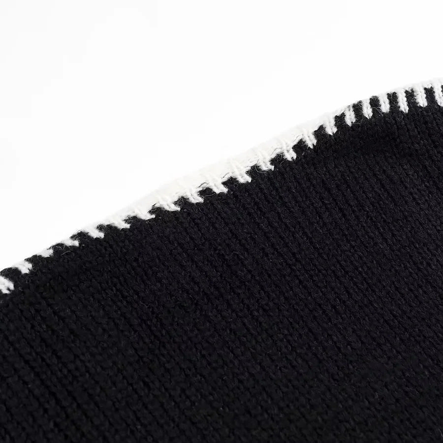 Contrast Whipstitch Trim Open Cardigan - Black - 5