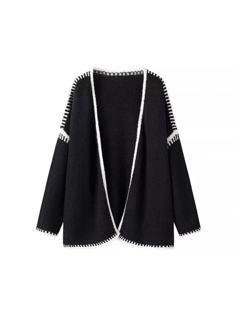 Contrast Whipstitch Trim Open Cardigan - view 1