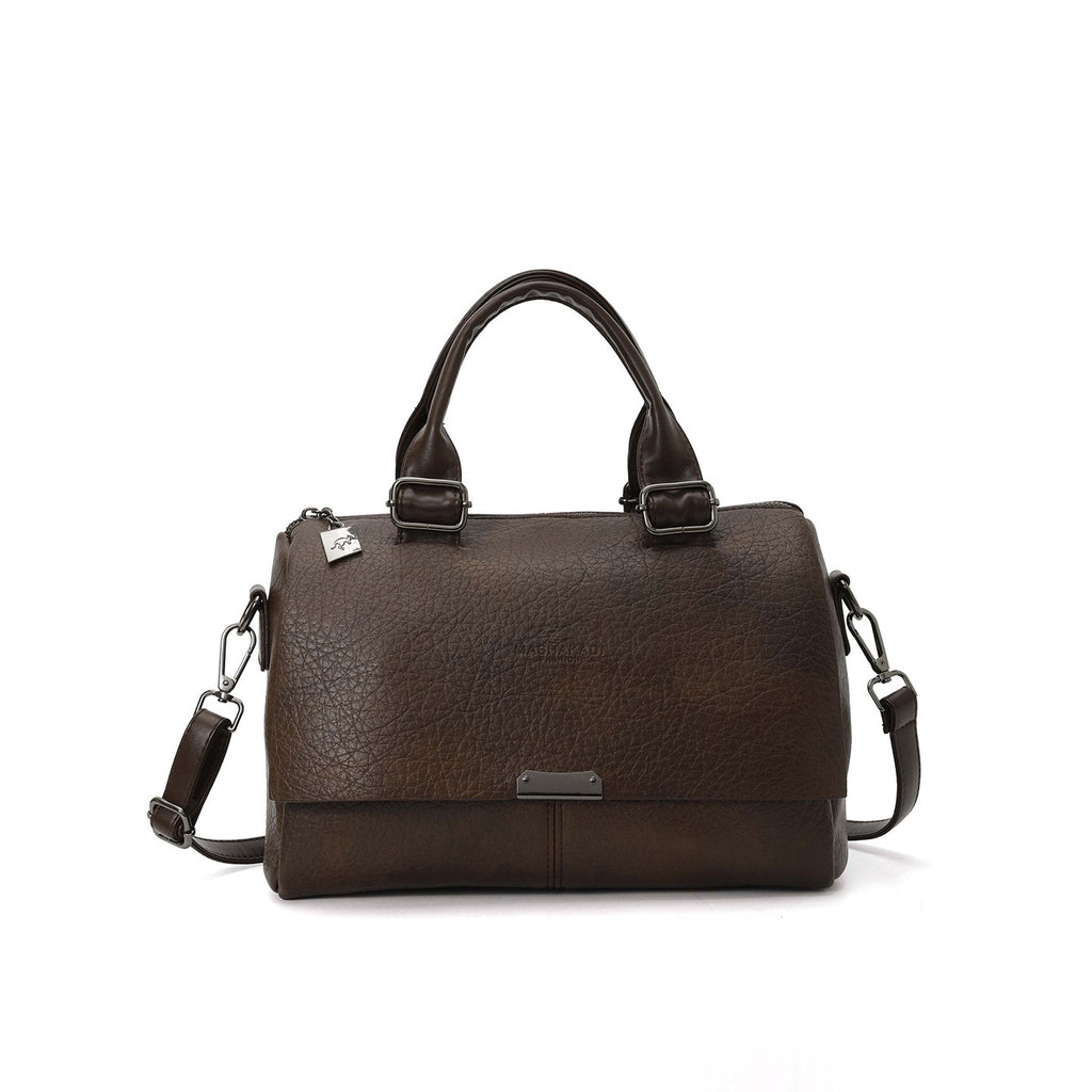 Pebbled Faux Leather Boston Bag With Shoulder Strap