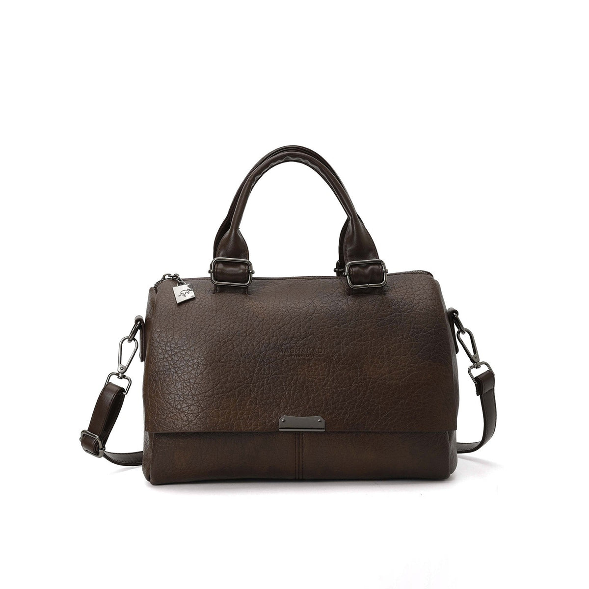 Pebbled Faux Leather Boston Bag With Shoulder Strap