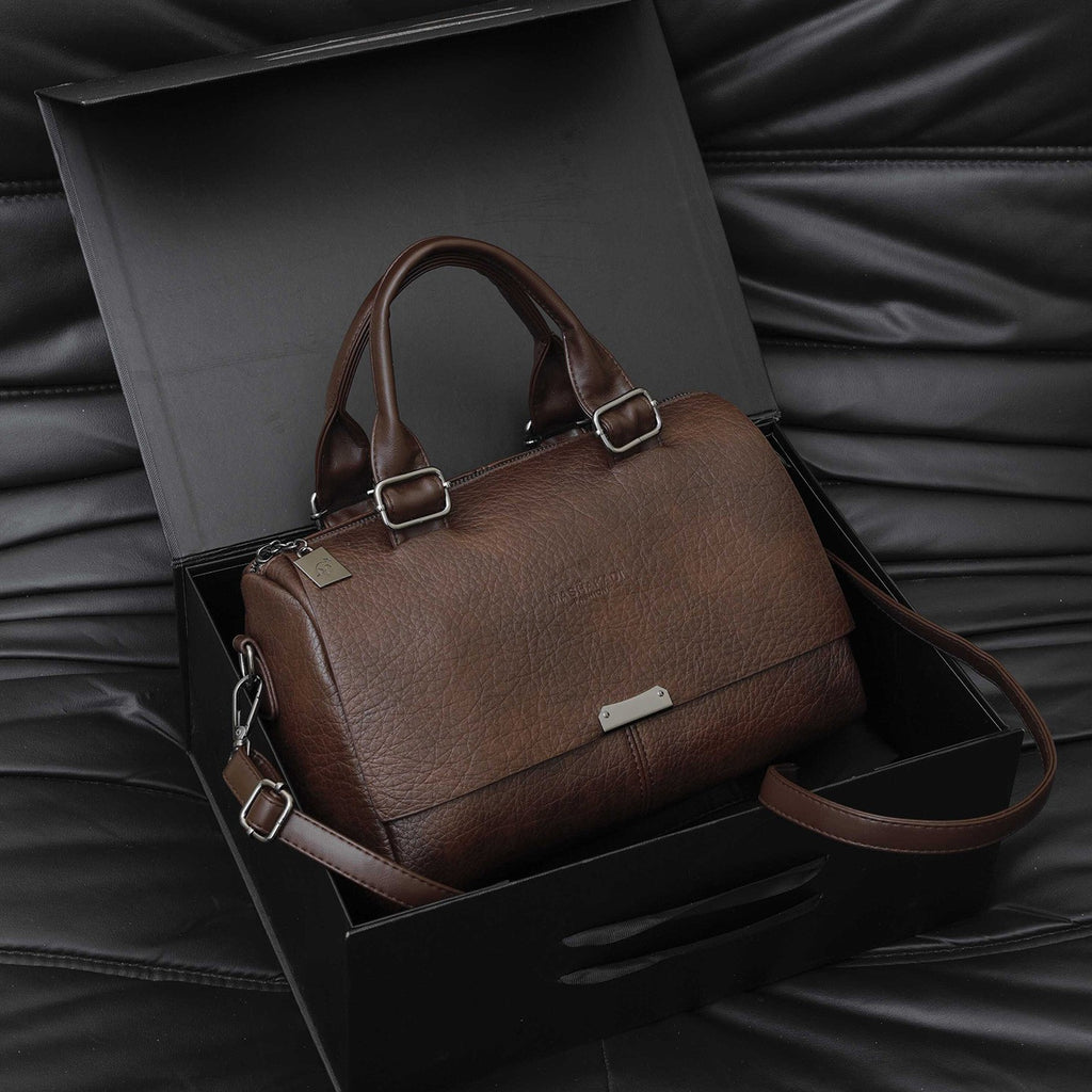 Pebbled Faux Leather Boston Bag With Shoulder Strap