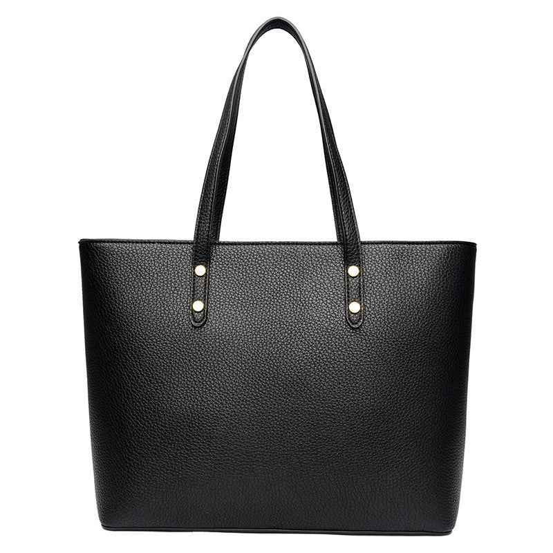 Pebbled Faux Leather Zip Tote Bag - Black