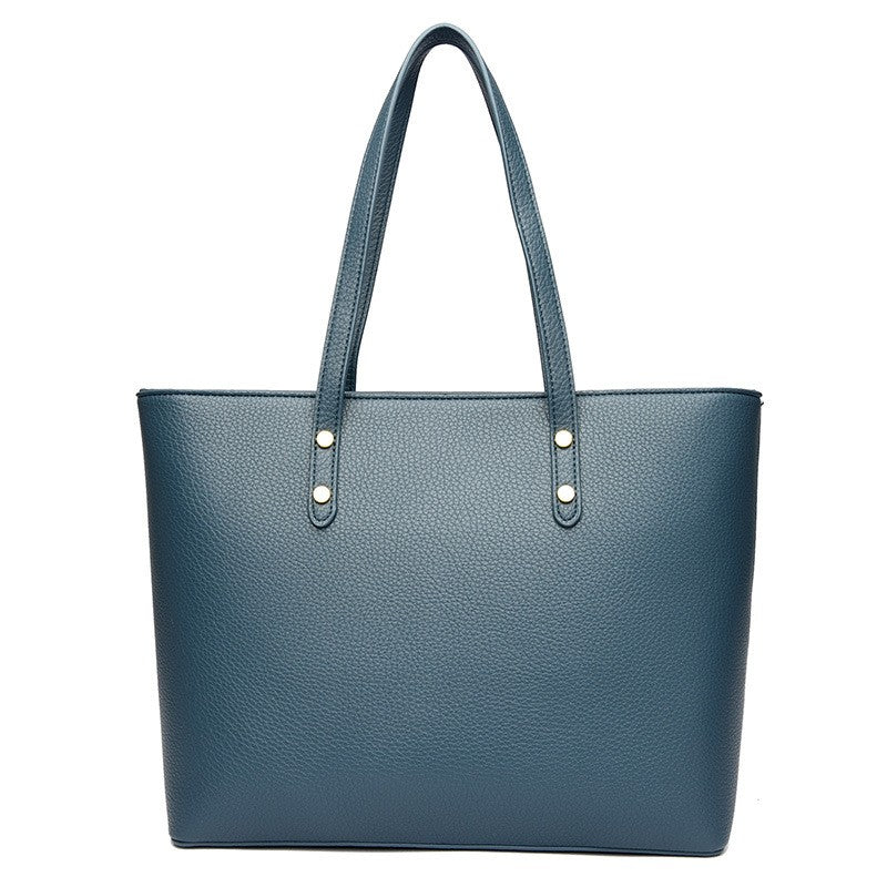 Pebbled Faux Leather Zip Tote Bag - Slate Blue