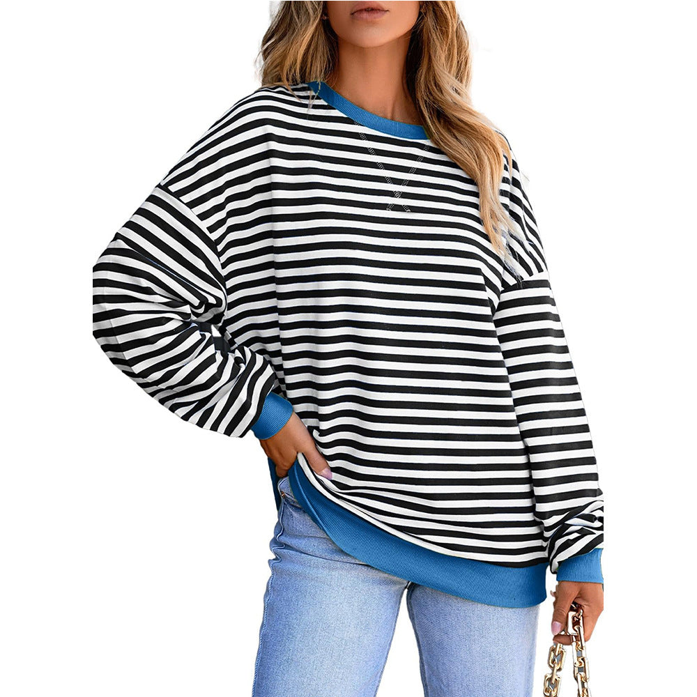 Neon Trim Stripe Drop Shoulder Sweatshirt - Black