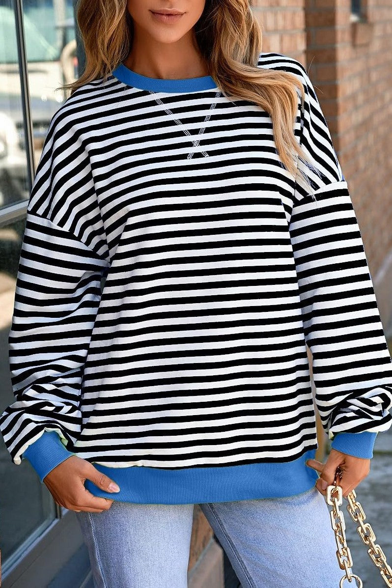 Neon Trim Stripe Drop Shoulder Sweatshirt - Black - 1