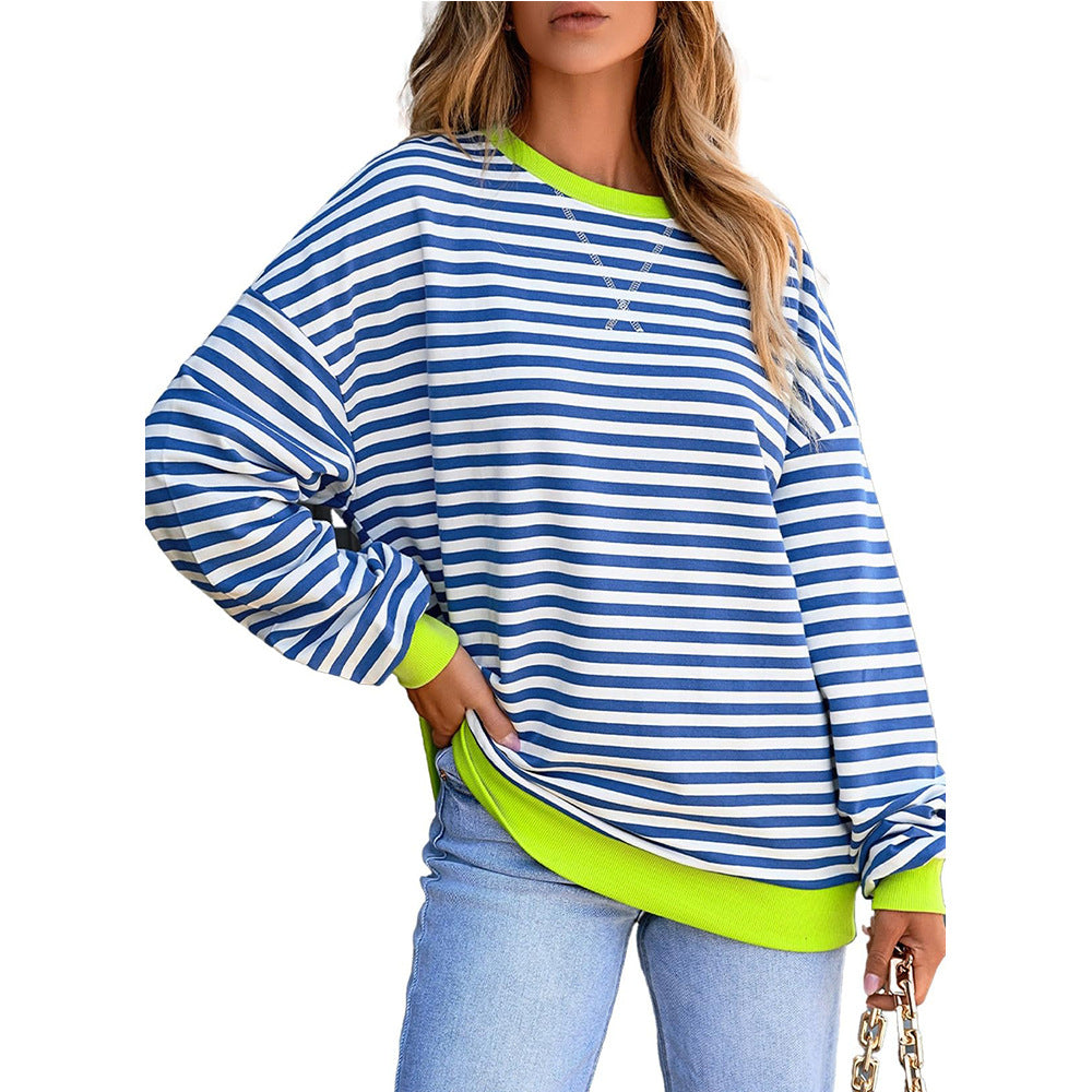 Neon Trim Stripe Drop Shoulder Sweatshirt - Blue