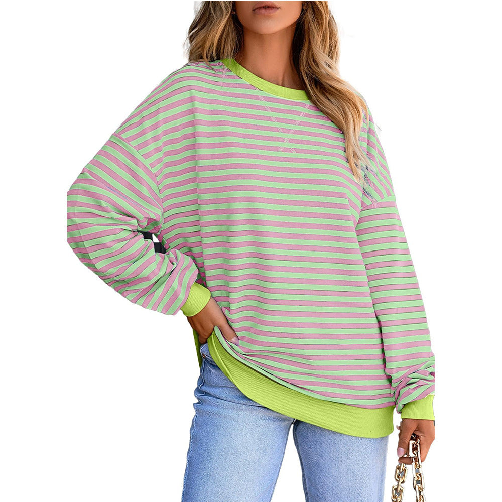Neon Trim Stripe Drop Shoulder Sweatshirt - Pink green