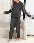 Cable Knit Fleece Pajama Lounge Set - DarkGray