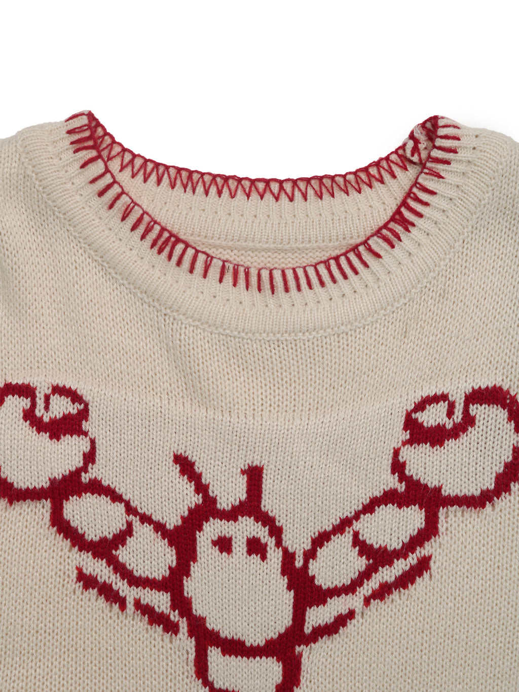 Lobster Motif Blanket Stitch Crewneck Sweater - Apricot - 9
