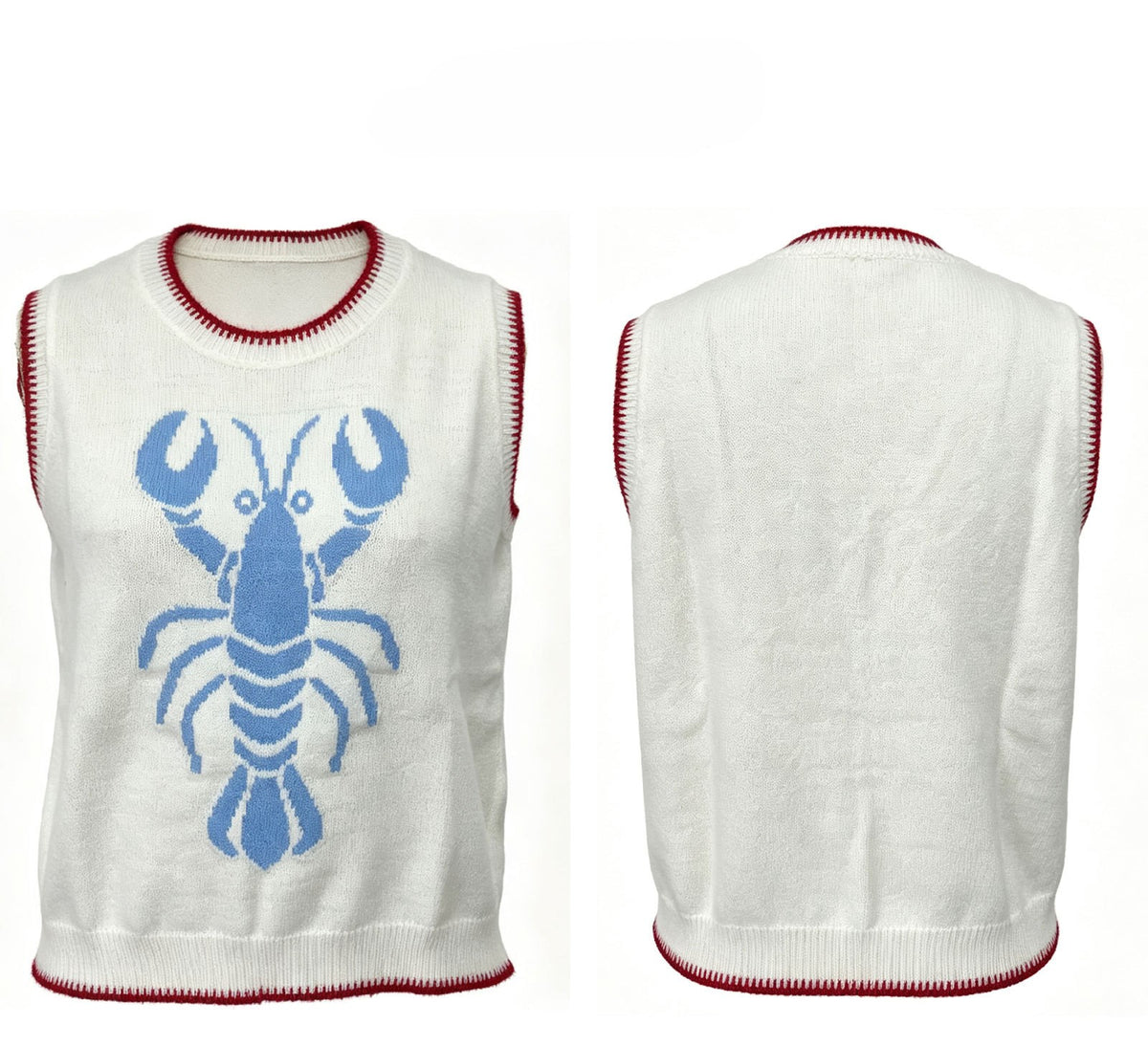 Sleeveless Knit Vest With Lobster Motif - Blue
