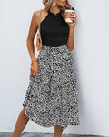 Sleeveless Contrast Bodice Spot Print Midi Dress - Black