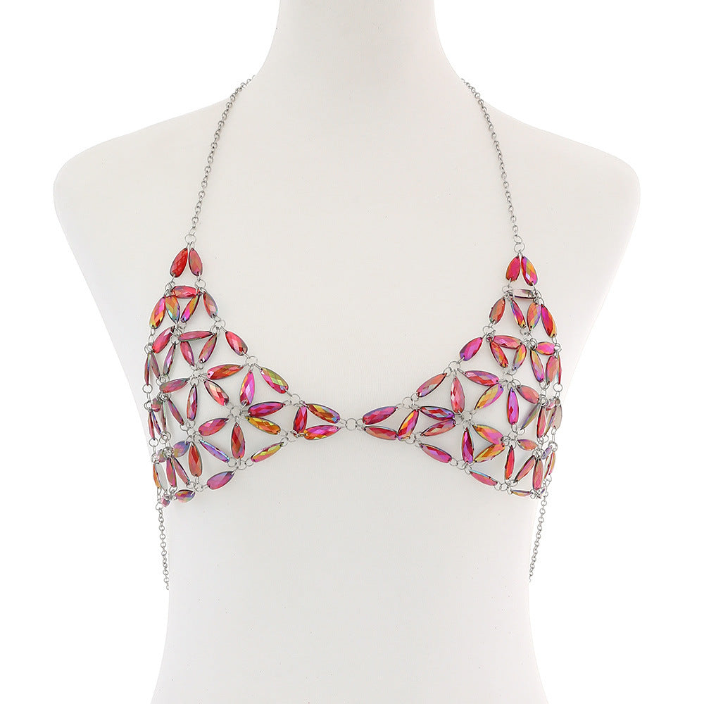 Iridescent Gem Triangle Body Chain - Red