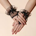 Fishnet Bow Cuff Fingerless Gloves - Black