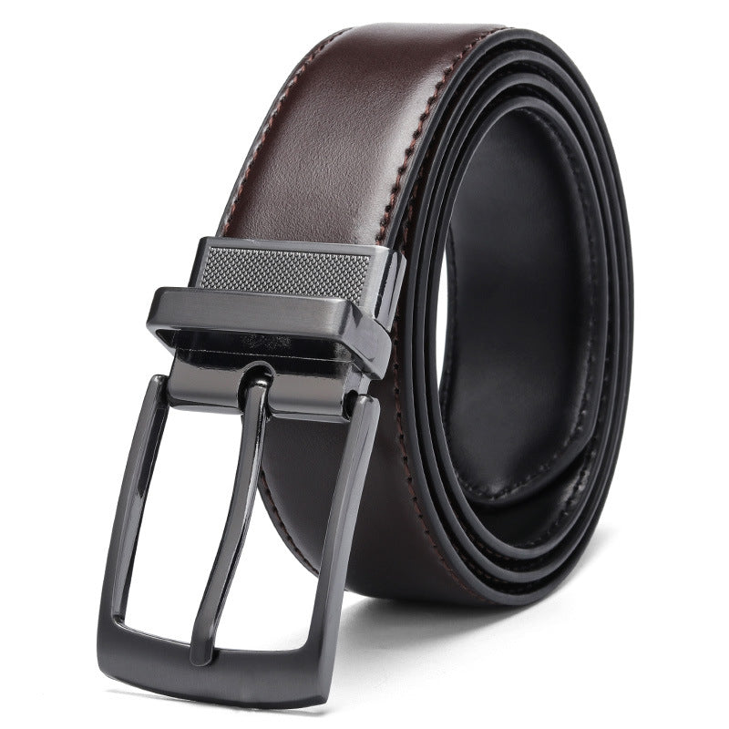 Reversible Business Leather Dress Belt - Dark_Bown