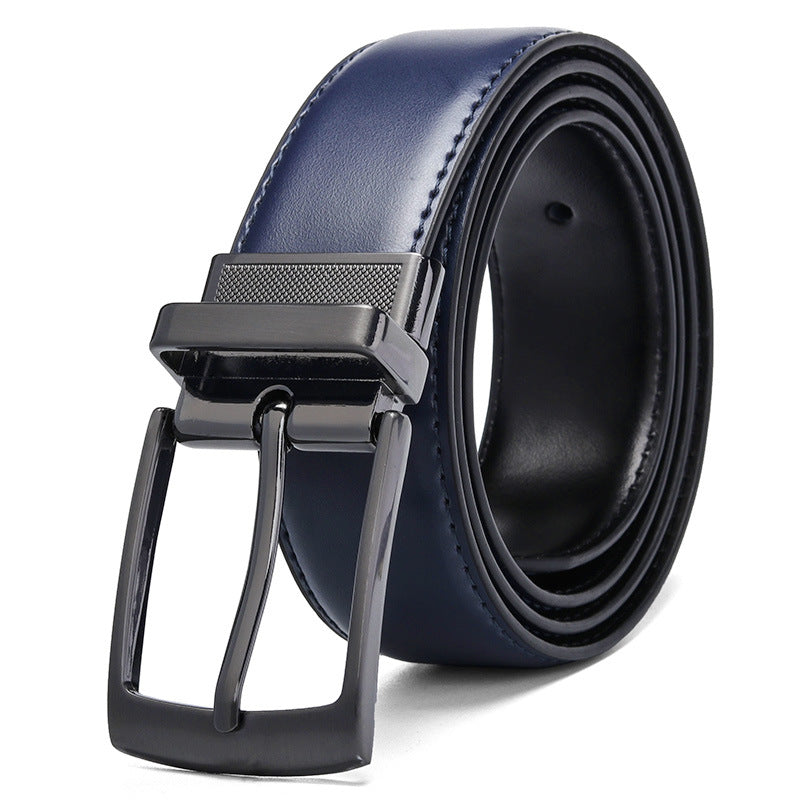 Reversible Business Leather Dress Belt - Deep_Blue