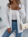 Textured Openwork Lantern Sleeve Duster Cardigan - White