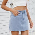 High Waist A Line Denim Mini Skirt - Blue