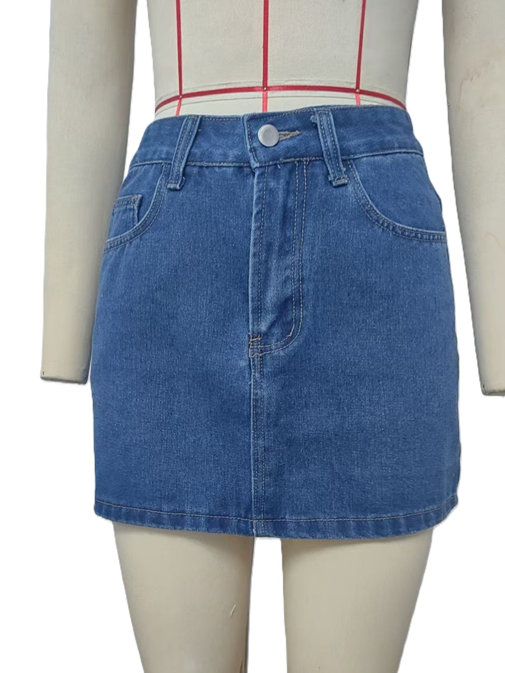 High Waist A Line Denim Mini Skirt - Darkblue