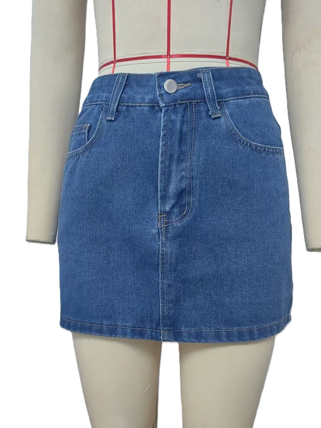 High Waist A Line Denim Mini Skirt - Darkblue