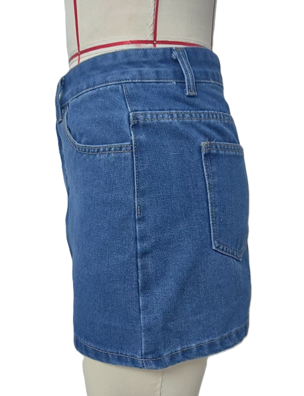 High Waist A Line Denim Mini Skirt - Darkblue - 1