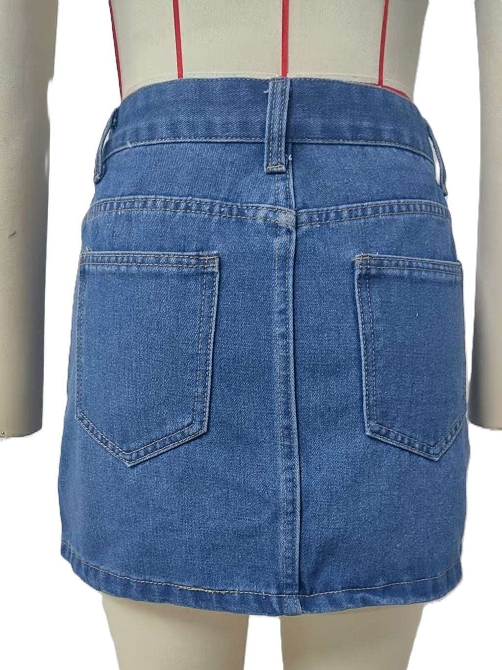 High Waist A Line Denim Mini Skirt - Darkblue - 2