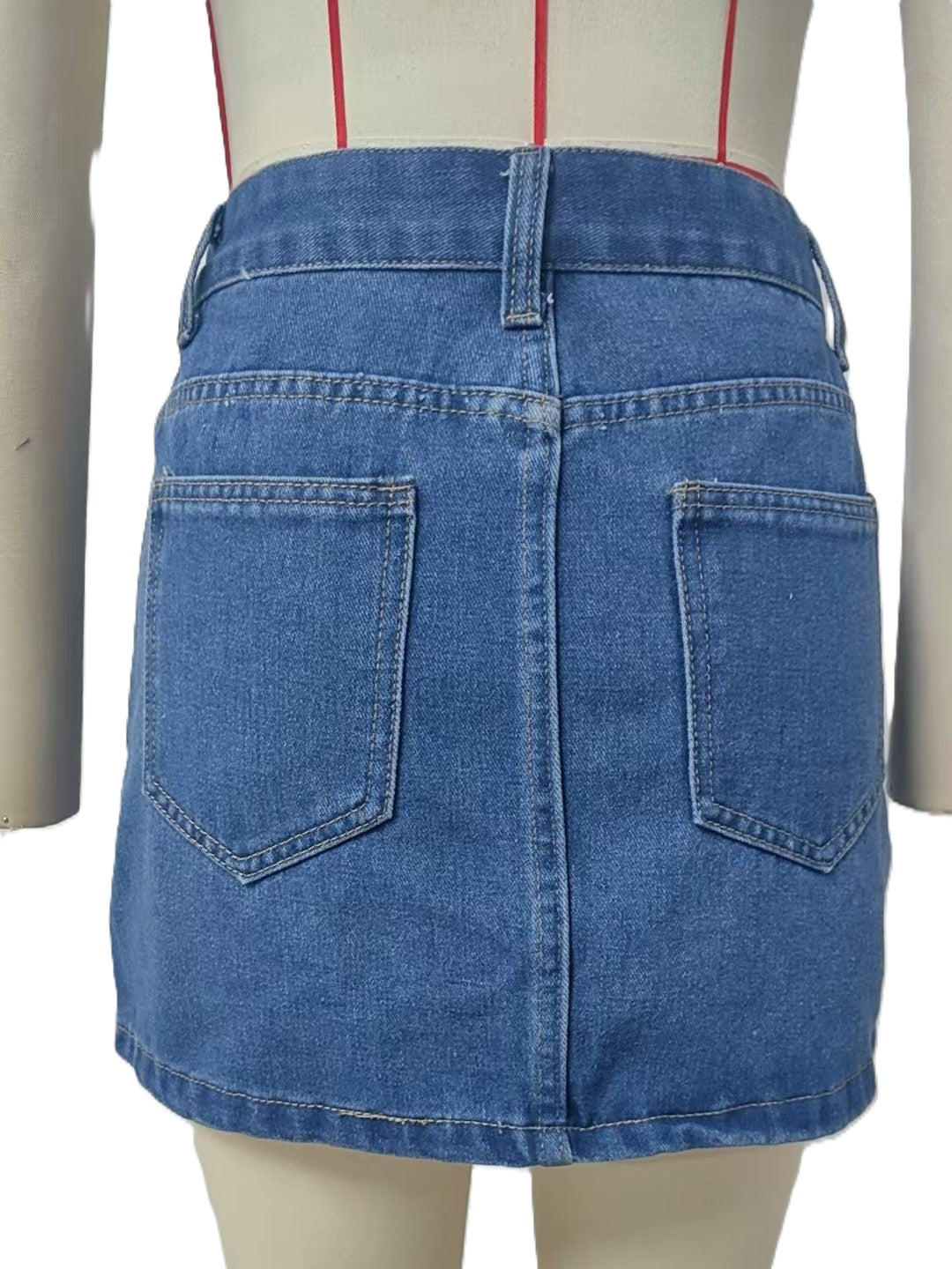 High Waist A Line Denim Mini Skirt - Darkblue - 2