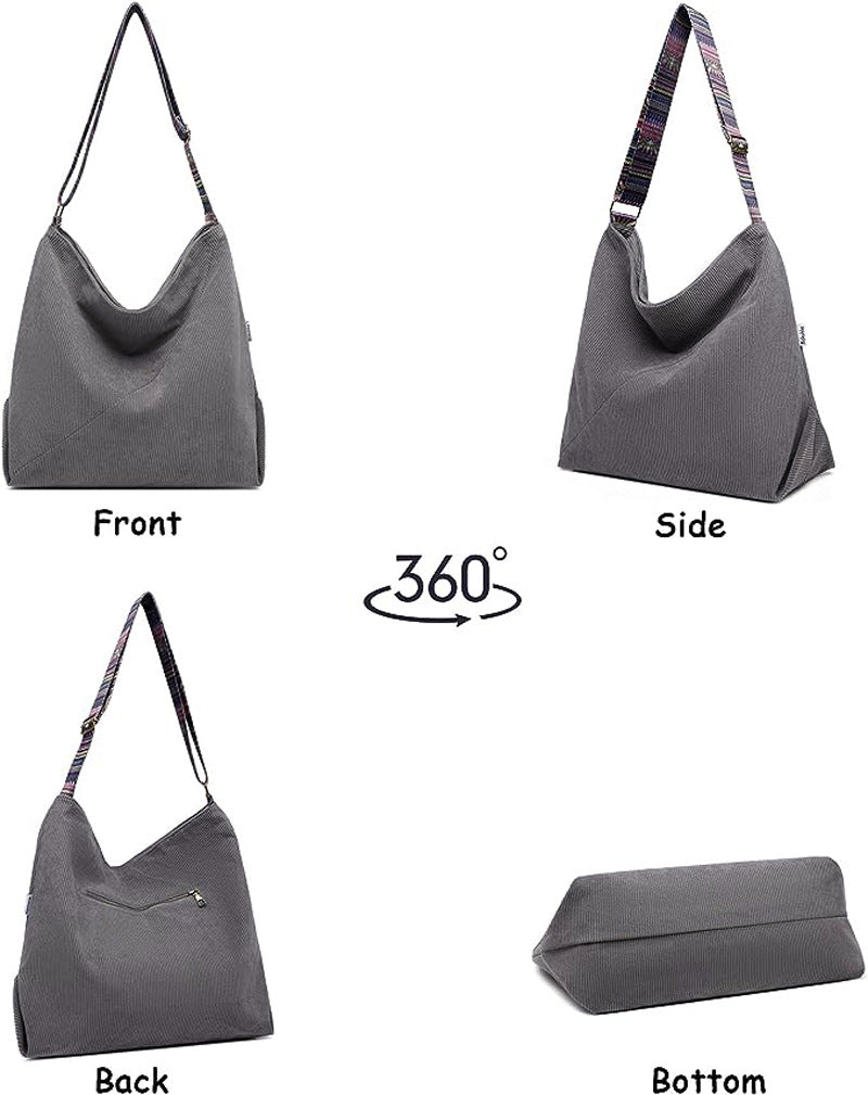 Corduroy Hobo Shoulder Bag With Woven Strap - view 2