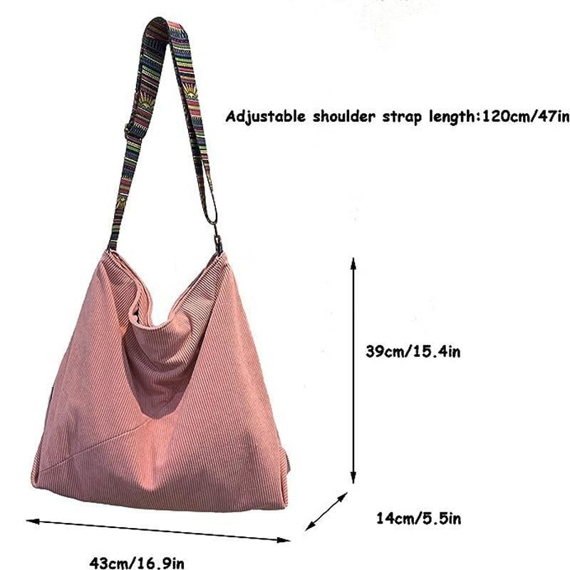 Corduroy Hobo Shoulder Bag With Woven Strap - view 7