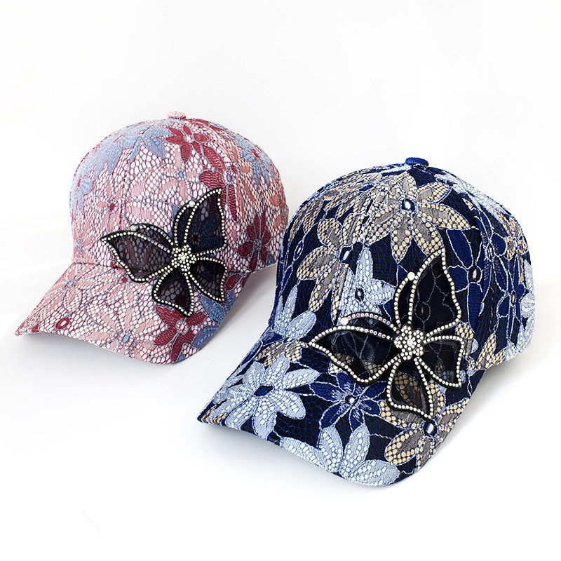 Lace Floral Rhinestone Butterfly Cap - view 1