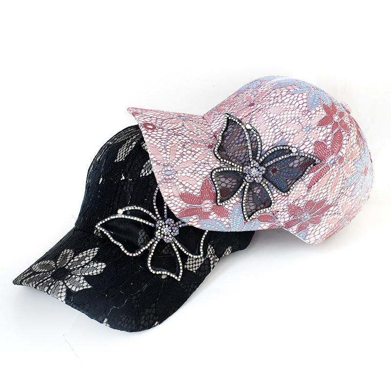 Lace Floral Rhinestone Butterfly Cap - view 2