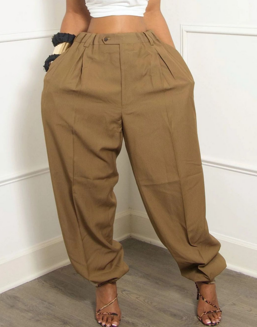 Slouchy Tapered Harem Trousers With Pockets - Coffee